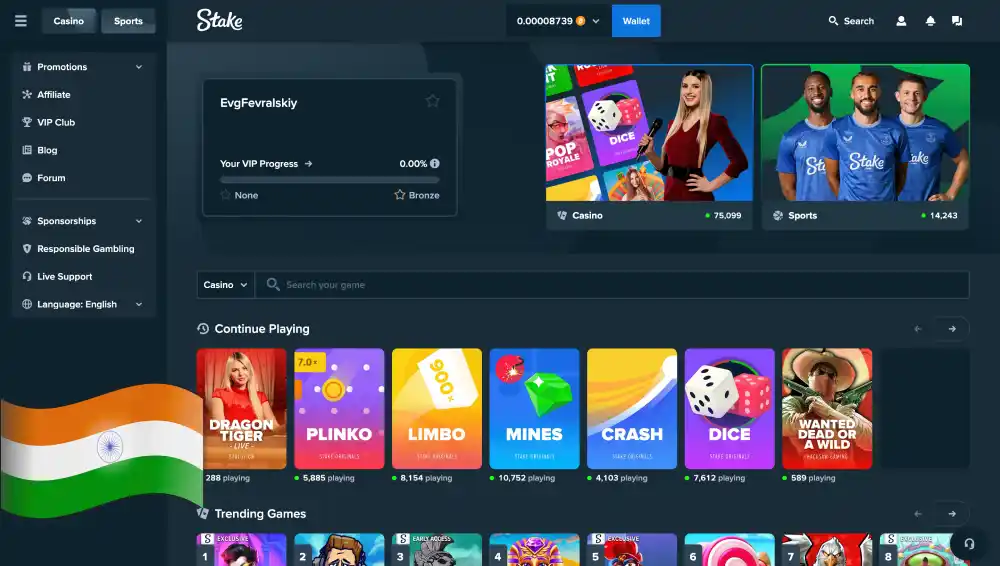 Official website of Stake casino and sportsbook in India