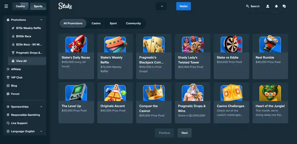 Bonuses and Promotions at Stake Casino & Bookmaker in India